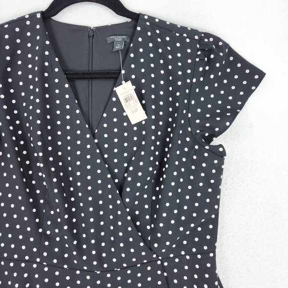 Ann Taylor Dress Womens 10 Petites Black Pink Polka Dot Faux Wrap A Line NEW - Picture 2 of 6